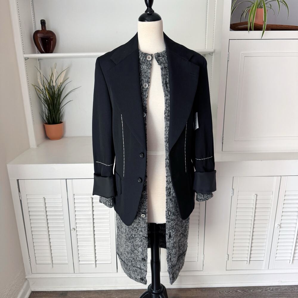 Comme des Garcons Gray Chunky Knit Lined Contrast Stitch Blazer Jacket Size S